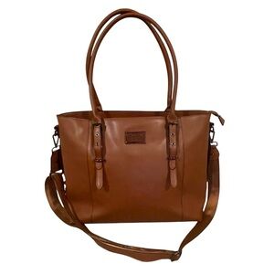 Mosiso Brown PU Leather Laptop Tote Bag, Work Briefcase, Shoulder Strap